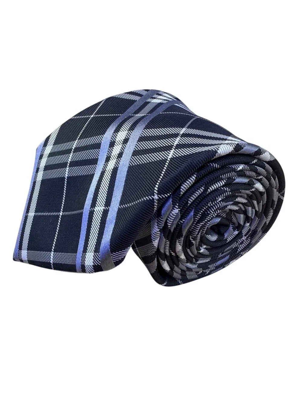 Saddlebred Mens Navy & Blue Plaid Silk Blend Necktie Classic Pattern Formal Wear